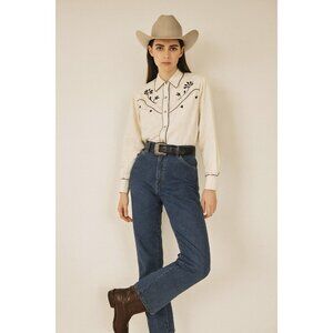 vintage 70s WRANGLER jeans straight leg western denim high rise cowgirl 30W 32L